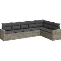 vidaXL 7-delige Loungeset met kussens poly rattan grijs