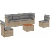 vidaXL 7-delige tuinmeubelset met kussens, beige, van polyrotan