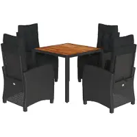 vidaXL 5-delige tuinset met kussens, zwart, van polyrotan