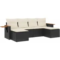 vidaXL 6-delige tuinmeubelset met kussens, zwart, polyrotan