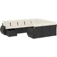 vidaXL 11-delige Loungeset met kussens poly rattan zwart