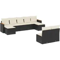 vidaXL 9-delige tuinmeubelset met kussens, zwart, polyrotan