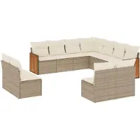 vidaXL 11-delige Tuinset met kussens poly rattan beige