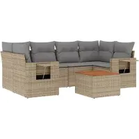 vidaXL 7-delige Loungeset met kussens poly rattan beige