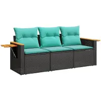 vidaXL 3-delige tuinmeubelset met kussens, zwart, polyrotan