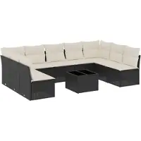 vidaXL 10-delige loungeset voor de tuin met kussens, zwart, polyrotan