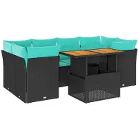 vidaXL 7-delige tuinmeubelset met kussens, zwart, polyrotan