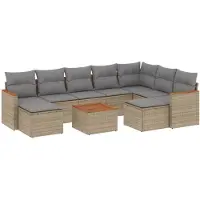 vidaXL 10-delige tuinmeubelset met kussens, beige, polyrotan
