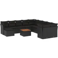 vidaXL 12-delige Loungeset met kussens poly rattan zwart