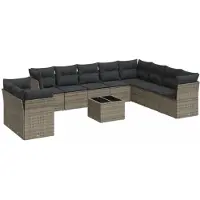 vidaXL 11-delige loungeset voor de tuin met kussens, grijs, polyrotan