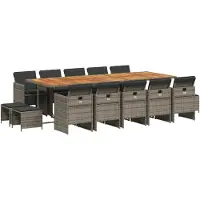vidaXL 15-delige tuinset met kussens, grijs, polyrotan