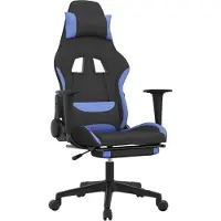 vidaXL Gamingstoel met massagefunctie en voetsteun, zwart en blauw, met stoffen bekleding