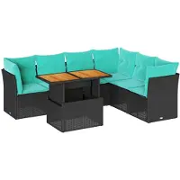 vidaXL 7-delige tuinmeubelset met kussens, zwart, polyrotan