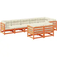 vidaXL 8-delige Loungeset met kussens massief grenenhout wasbruin