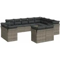 vidaXL 12-delige Loungeset met kussens poly rattan grijs