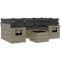 vidaXL 7-delige tuinmeubelset met kussens, grijs, polyrotan