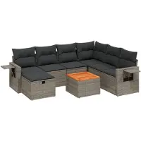 vidaXL 8-delige tuinmeubelset met kussens, grijs, polyrotan