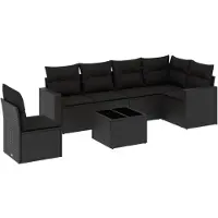 vidaXL 7-delige Loungeset met kussens poly rattan zwart