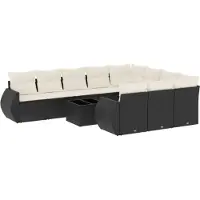 vidaXL 11-delige Loungeset met kussens poly rattan zwart