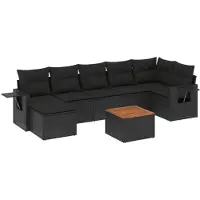 vidaXL 8-delige Loungeset met kussens poly rattan zwart