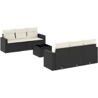 vidaXL 7-delige Loungeset met kussens poly rattan zwart