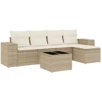 vidaXL 6-delige tuinmeubelset met kussens, beige, polyrotan