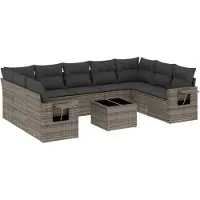 vidaXL 10-delige loungeset voor de tuin met kussens, grijs, polyrotan