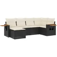 vidaXL 6-delige tuinmeubelset met kussens, zwart, polyrotan