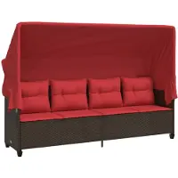 vidaXL Zonnebed met zonnedak en kussen, bruin, polyrotan