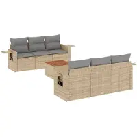 vidaXL 7-delige Loungeset met kussens poly rattan beige