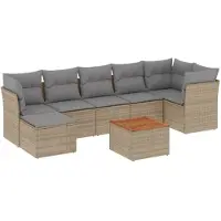 vidaXL 8-delige tuinmeubelset met kussens, beige, van polyrotan