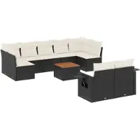vidaXL 10-delige Loungeset met kussens poly rattan zwart