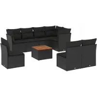 vidaXL 9-delige tuinmeubelset met kussens, zwart, polyrotan