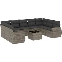 vidaXL 10-delige loungeset voor de tuin met kussens, grijs, polyrotan