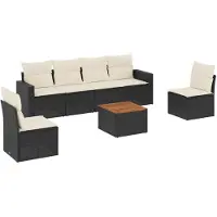 vidaXL 7-delige tuinmeubelset met kussens, zwart, polyrotan
