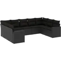 vidaXL 9-delige Loungeset met kussens poly rattan zwart