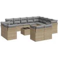 vidaXL 13-delige Loungeset met kussens poly rattan beige