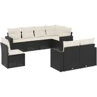 vidaXL 8-delige Loungeset met kussens poly rattan zwart