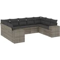 vidaXL 9-delige tuinmeubelset met kussens, grijs, polyrotan