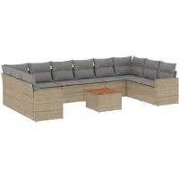vidaXL 11-delige Tuinset met kussens poly rattan beige