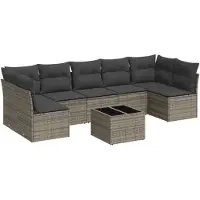 vidaXL 8-delige tuinmeubelset met kussens, grijs, polyrotan