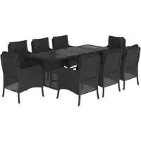 vidaXL 9-delige tuinset met kussens, zwart, van polyrotan