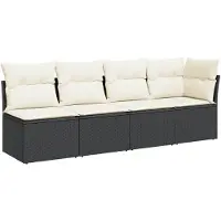 vidaXL Tuinset met sofa en kussens, 4-persoons, zwart, polyrotan