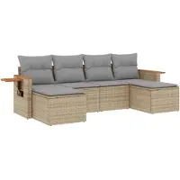 vidaXL 6-delige Loungeset met kussens poly rattan beige