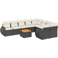 vidaXL 10-delige loungeset voor de tuin met kussens, zwart, polyrotan
