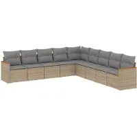 vidaXL 9-delige Loungeset met kussens poly rattan beige
