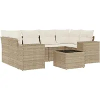 vidaXL 7-delige tuinmeubelset met kussens, beige, van polyrotan
