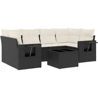 vidaXL 7-delige tuinmeubelset met kussens, zwart, polyrotan