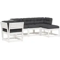 vidaXL 5-delige loungeset voor de tuin met kussens, wit, massief hout, grenen