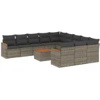 vidaXL 12-delige loungeset voor de tuin met kussens, grijs, polyrotan